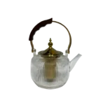 قوری پیرکس دسته طلایی خط درشت دسته چوبی طبیعی حجم 1 لیتر